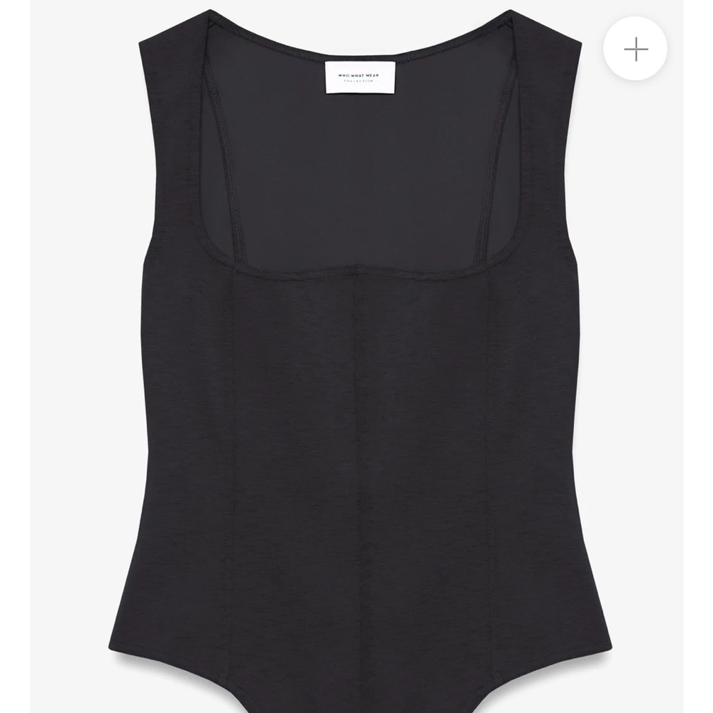 WHO WHAT WEAR Black Corset Bodysuit. Brand New. Size XS. Scoop Neck. Sexy.